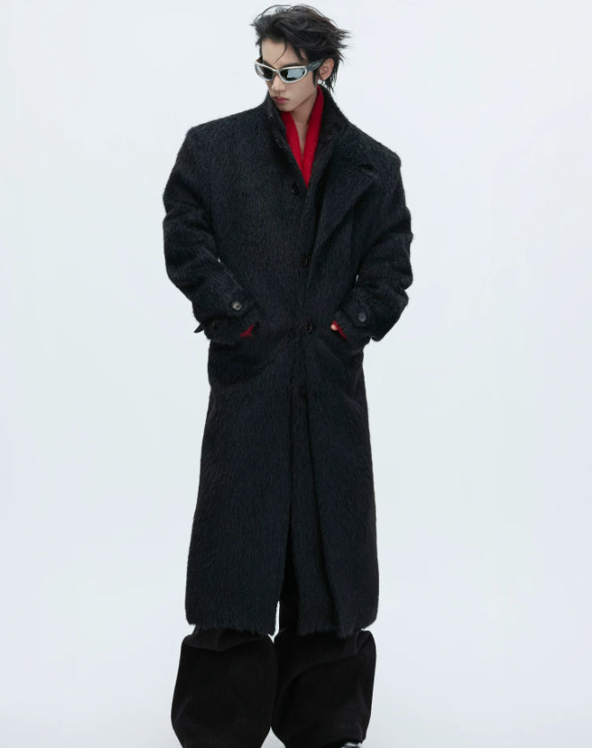 Manteau en laine à poils courts en deux parties Long Alpaca-blend Trench Coat