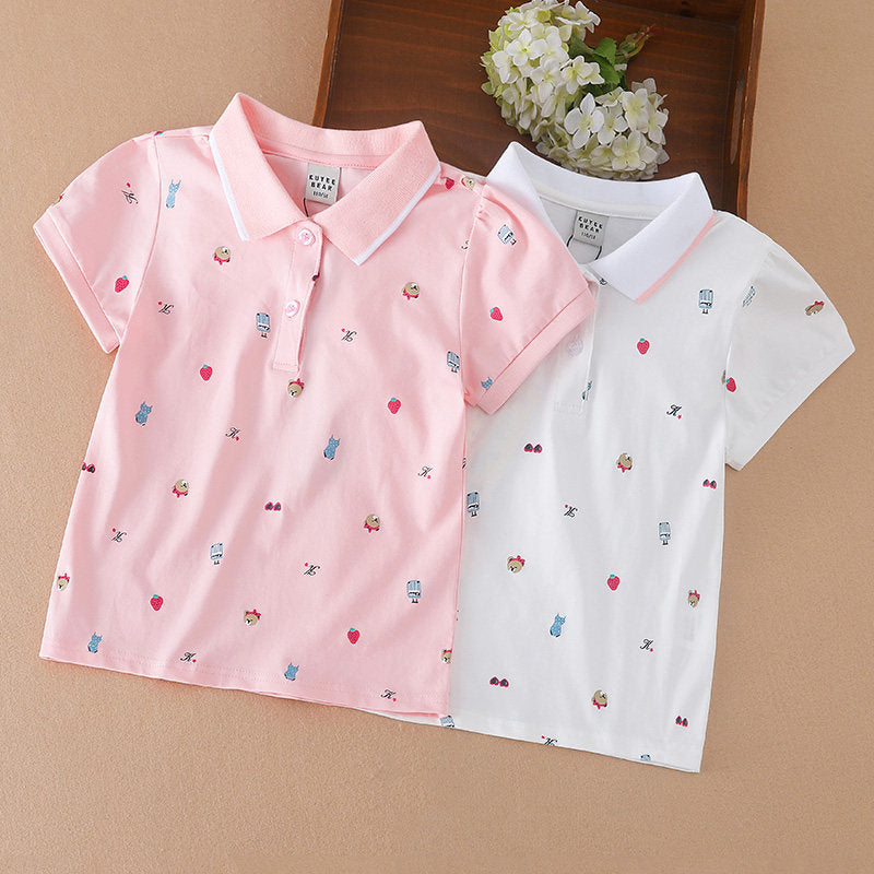 Fashionable Floral-print Top Pour Filles Bébés Chemise à manches demi