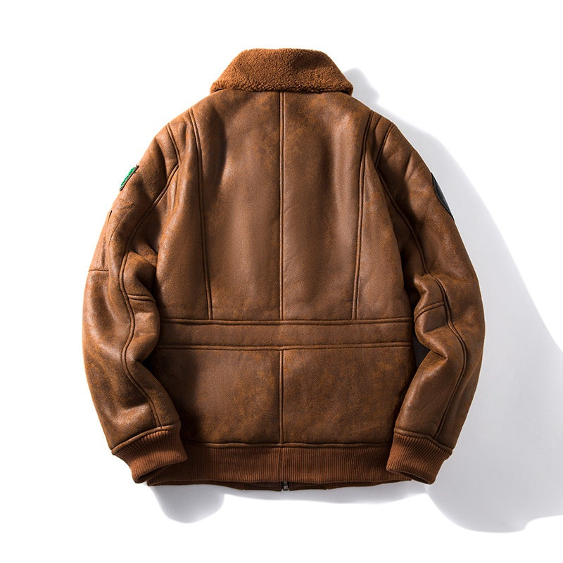Veste en tissu de suède épais doublée d'agneau