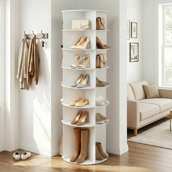 Rack de chaussures en bois composite, 60x60x184cm, blanc