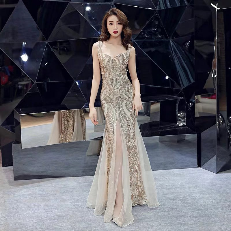 Long sequined fishtail summer dress