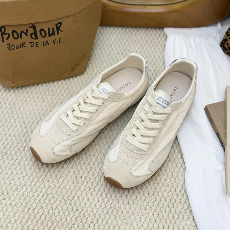 Femmes Retro Suede Dexter Sneakers Avocat panneau vert Splicing orteil rond plat Gum caoutchouc S