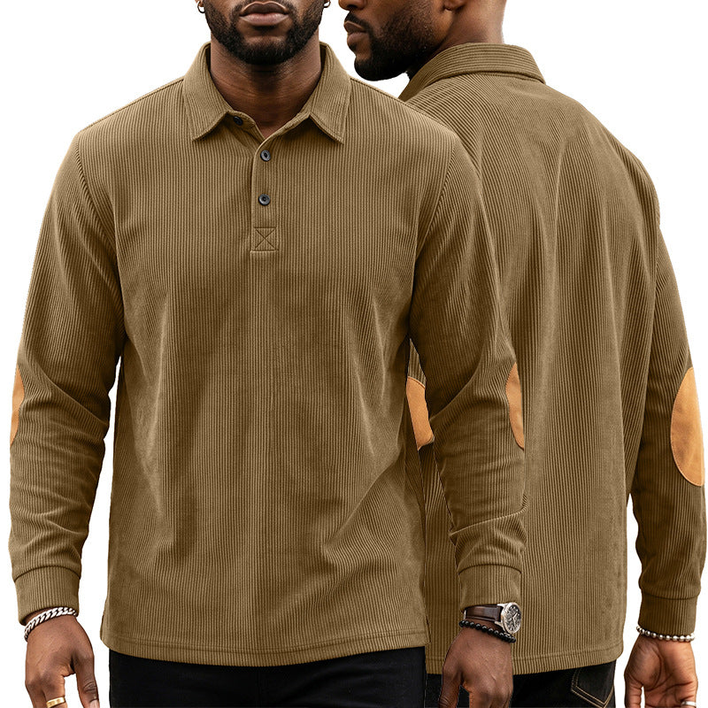 Homme Corduroy Sweatshirt avec une fermeture devant bouton et lapel
