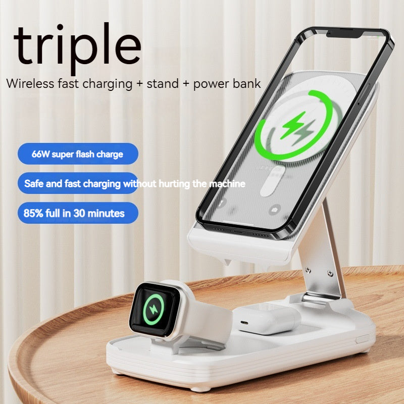 Trois-en-un Magsafe sans fil charge rapide pliant téléphone mobile magnétique Bracket vertical
