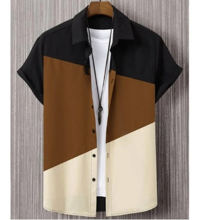 Mode Trendy Homme chemise impression numérique Casual respirant Stand collier manches courtes