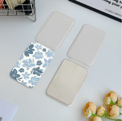 Miroir compact pliant Floral Bleu