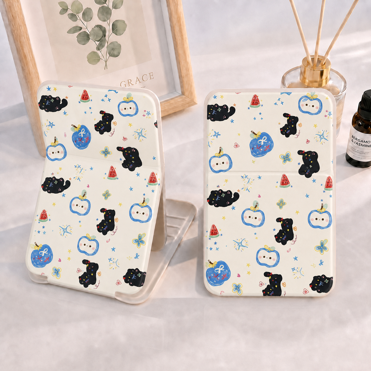 Cute Cartoon Noir Cat pliant miroir compact