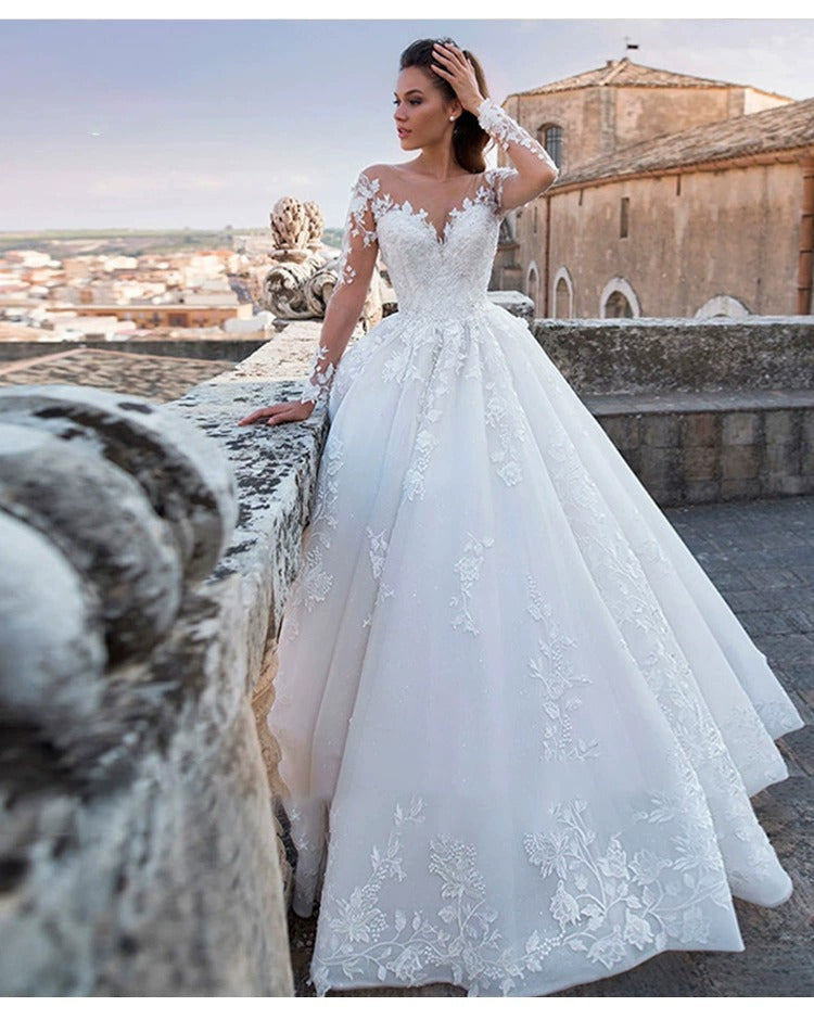 Robe à manches longues à col V mince rétro