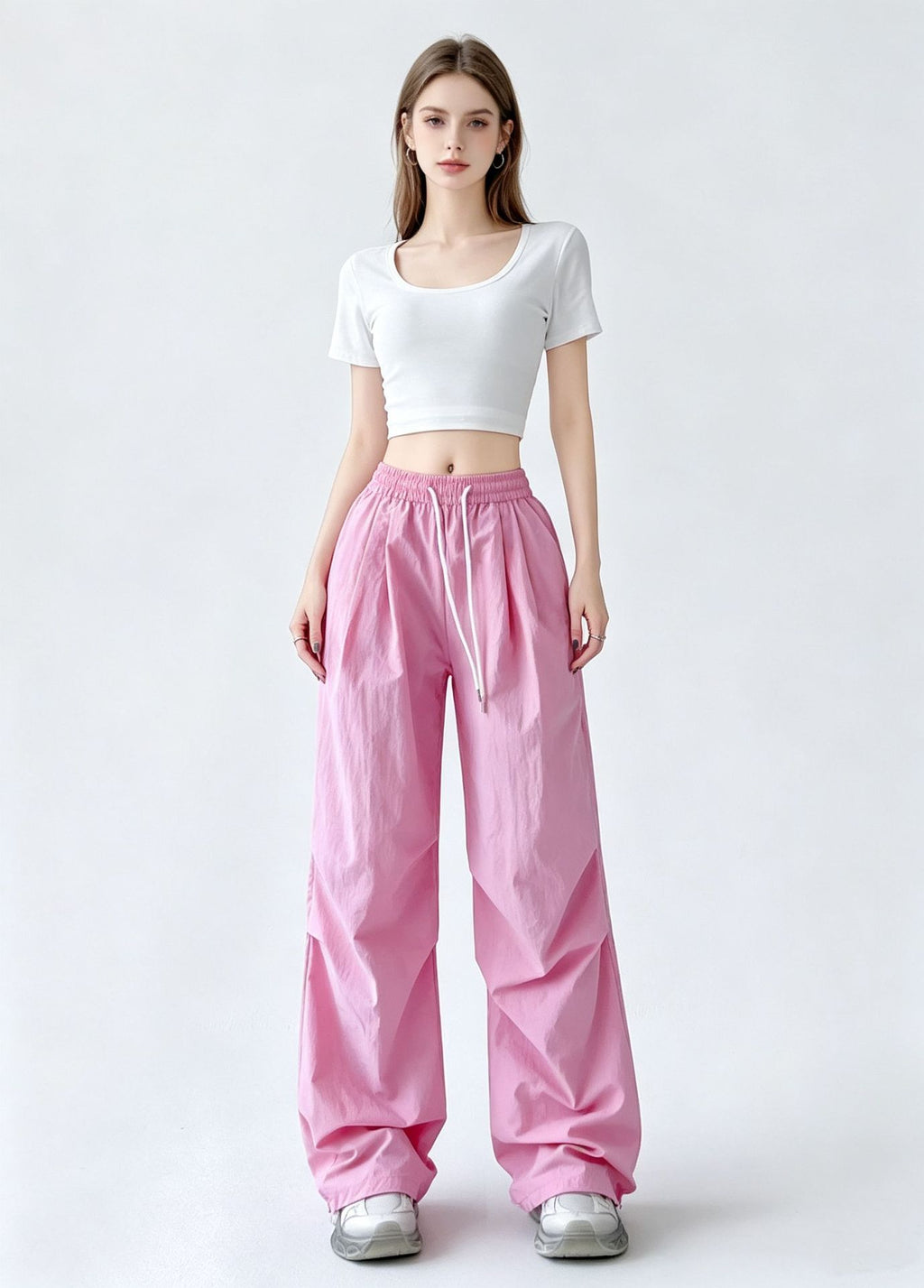 Pantalon de Paratrooper Wide-Leg à séchage rapide pour les femmes avec une taille élastique et un cordon de chargement