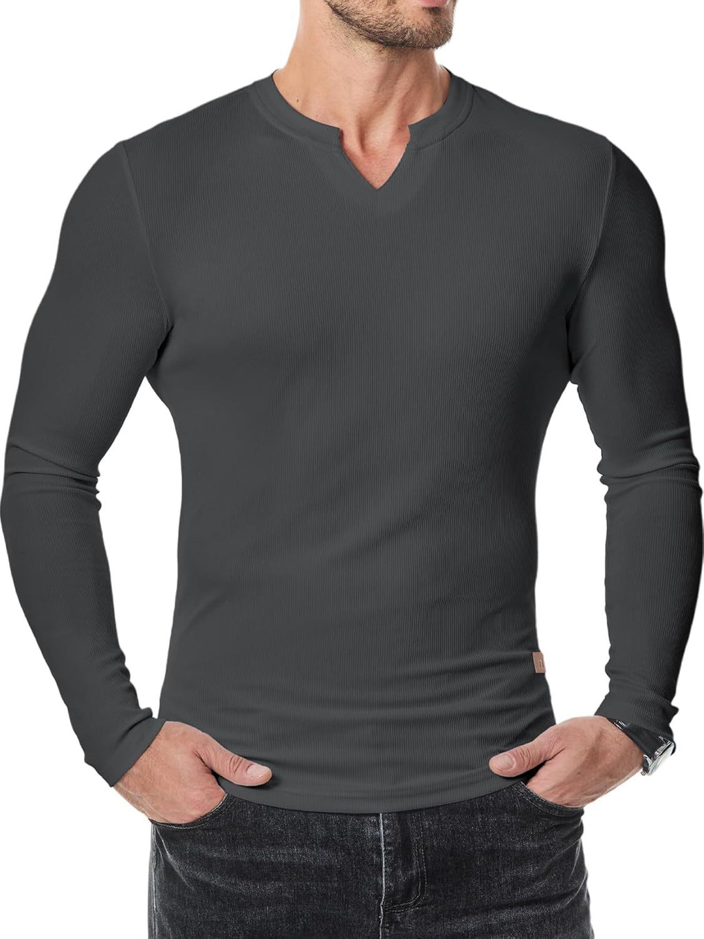 Amazon Commerce extérieur Automne et hiver Hommes V-col Pit T-shirt Solid Color Casual Mode