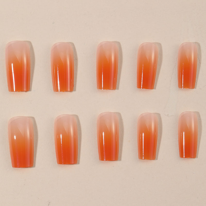 Orange Ombre Demi-longueur Tube-style des ongles portables Détachable