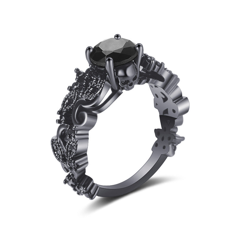 Punk Électroplaqué Noir Or Incrusté Black Zircon Anneau
