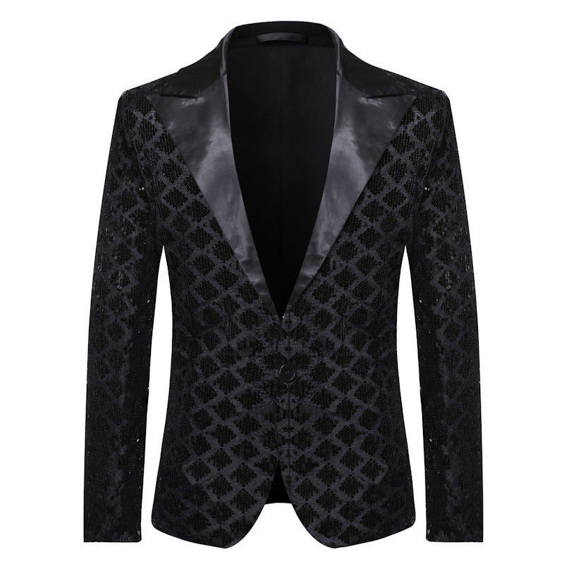 Scène Banquet Host Party Diamond-Shaped Sequin Suit Tuxedo Coat