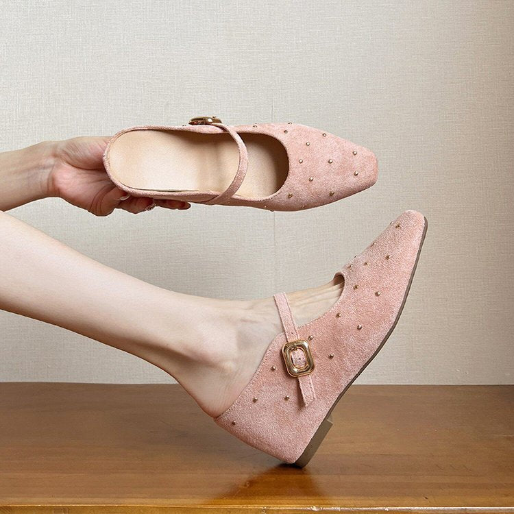 Retro Baotou demi-chaussures Léger Soft Bottom Petit style parfumé One Line Buckle Sl