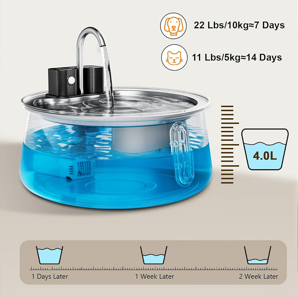 Kit de fontaine d'eau pour animaux sans fil en acier inoxydable