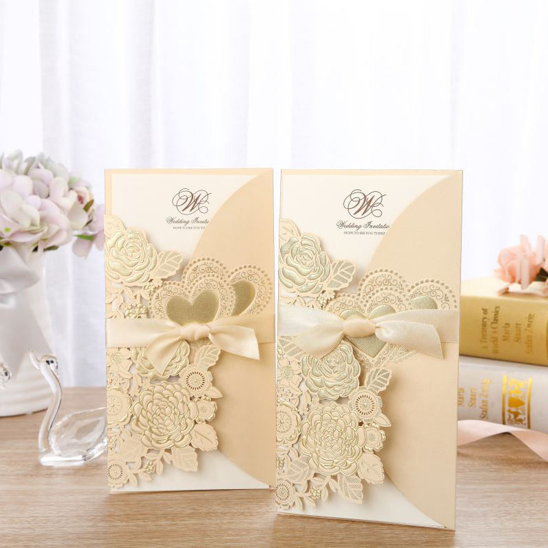 Invitation de mariage à ruban vertical de style chinois