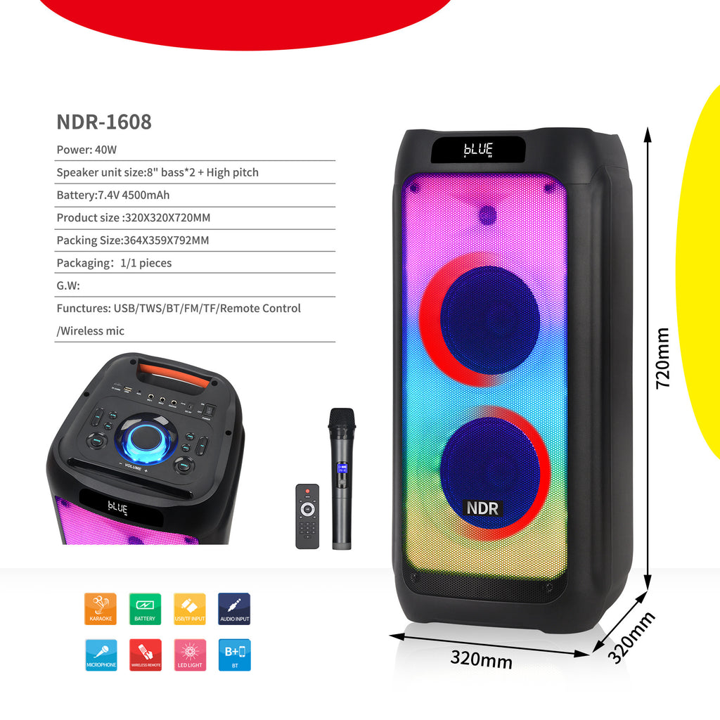 Haut-parleur Bluetooth portable avec deux haut-parleurs 8 pouces