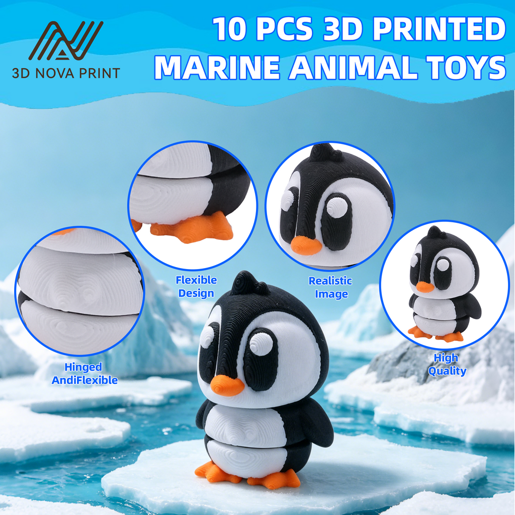 10PCS 3D imprimé Mini jeu de figurines d'animaux d'océan