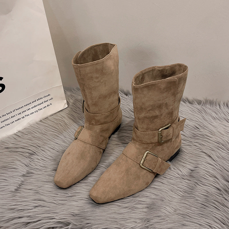 Automne Hiver Femmes Française Vintage Western Ankle Bottes Stylish British Style Wide Opening