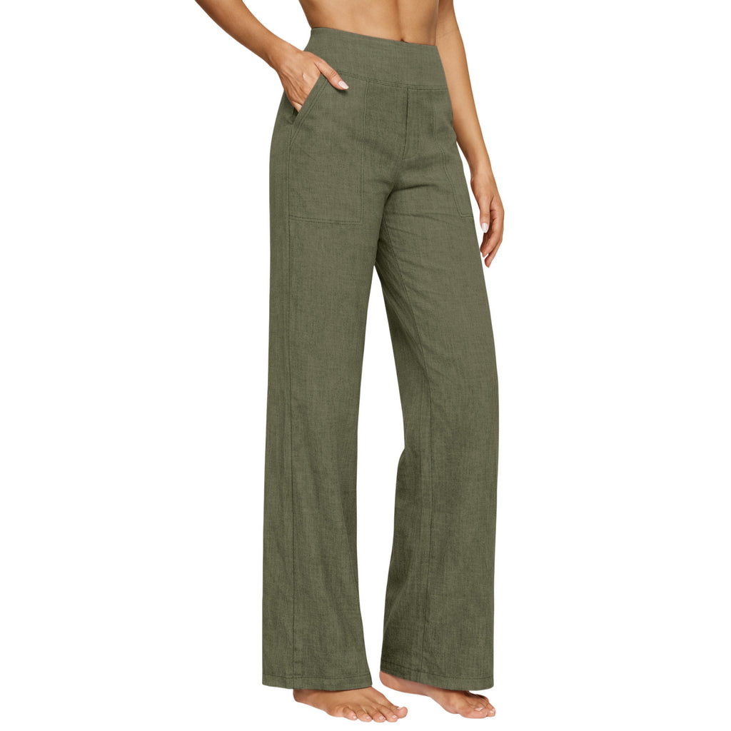Pantalons de coton et de lin pour le début du printemps - Pantalons longs occasionnels pour femmes