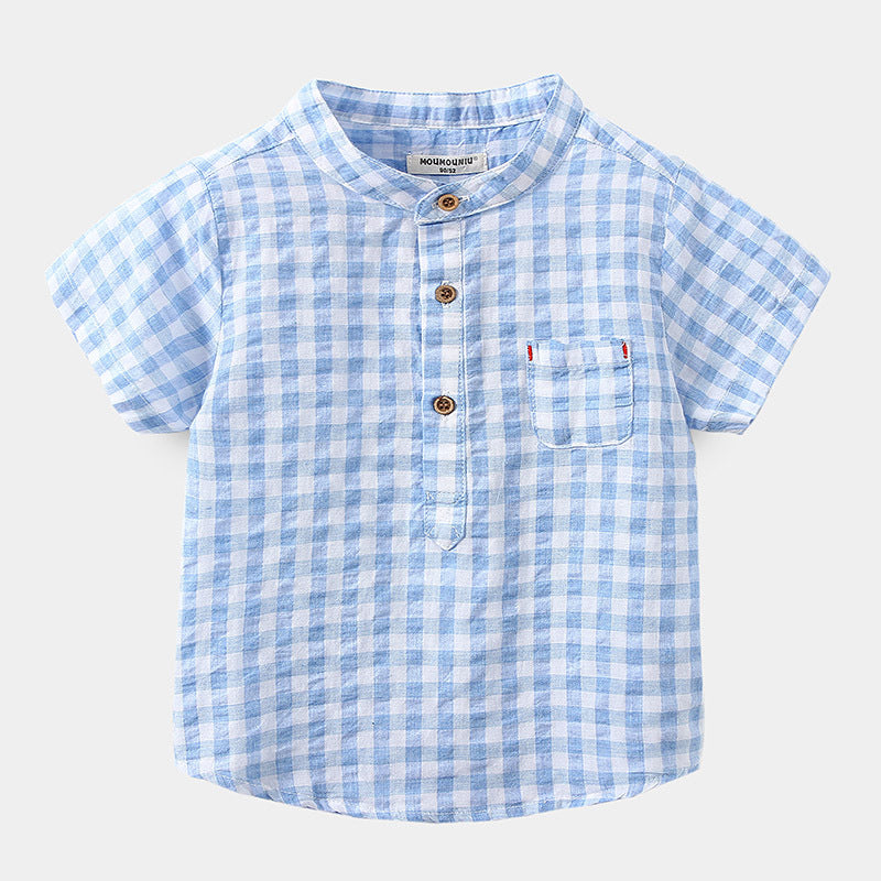 Chemise à manches courtes en coton bleu pour enfants