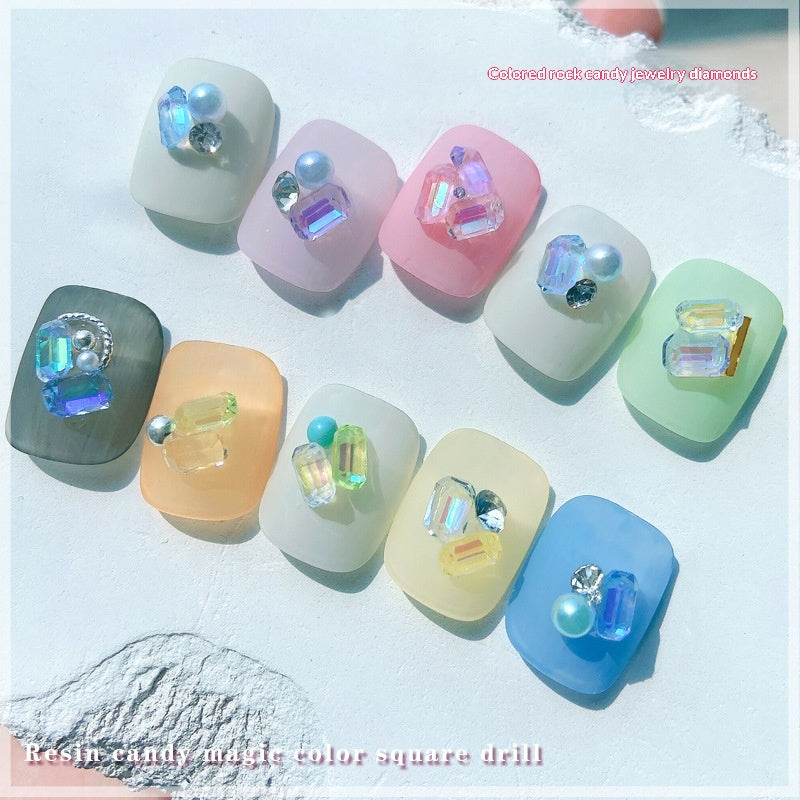 Ensemble de cube de glace Hued d'Aurora en forme de petit clou carré Strass
