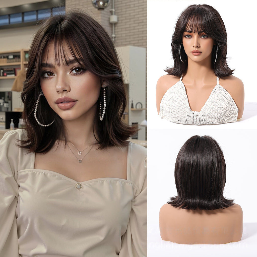Wig Full-head Wig Bangs cheveux bouclés courts