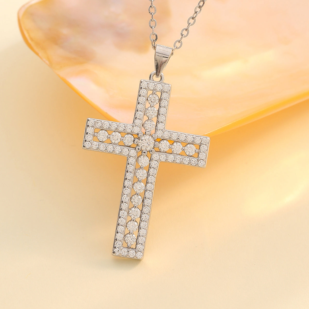 S925 Argent Sterling D Couleur VVS1 Moissanite Pave Collier Cross 45cm Platine plaqué GRA