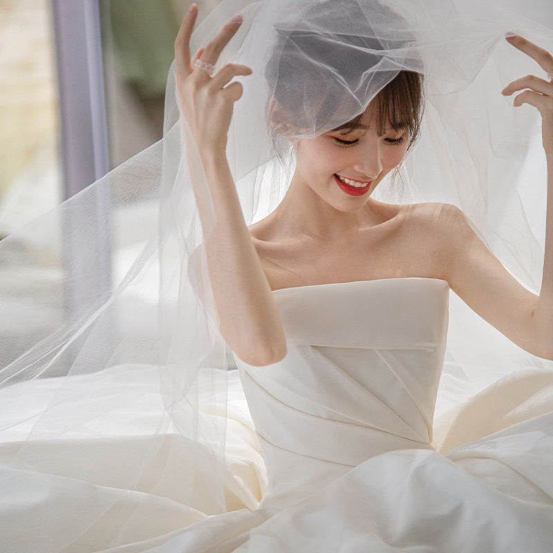 Tube satiné pour femme Top Simple Elegant style français Grande Tail Elegant Robe de mariée