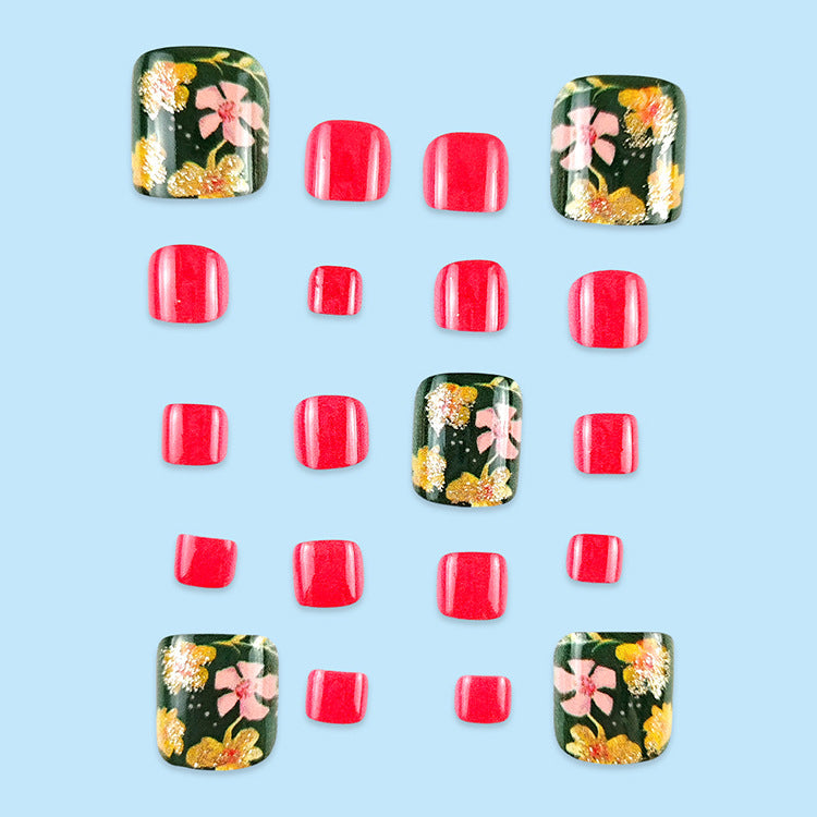 24 pièces de short en forme carrée plaqué or Floral style rose à pression Nail Art acrylique St