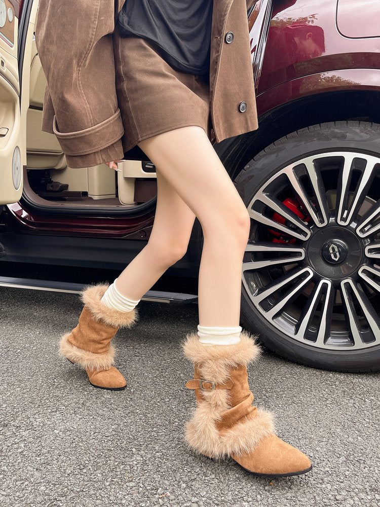 Bottes de neige d'hiver de grande taille à pointe pointue pour femmes
