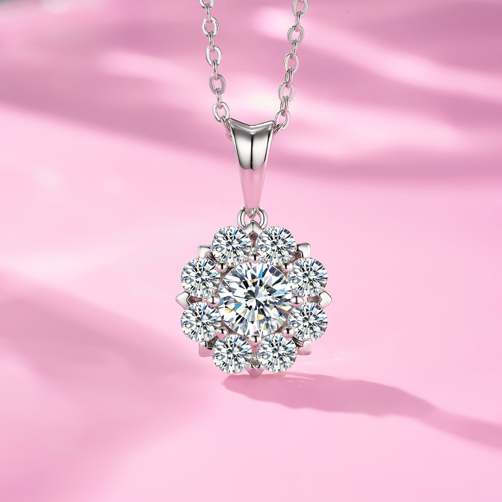 S925 Argent Sterling 1ct D Couleur VVS1 Moissanite Collier Halo 40cm Platine plaqué GRA Ce