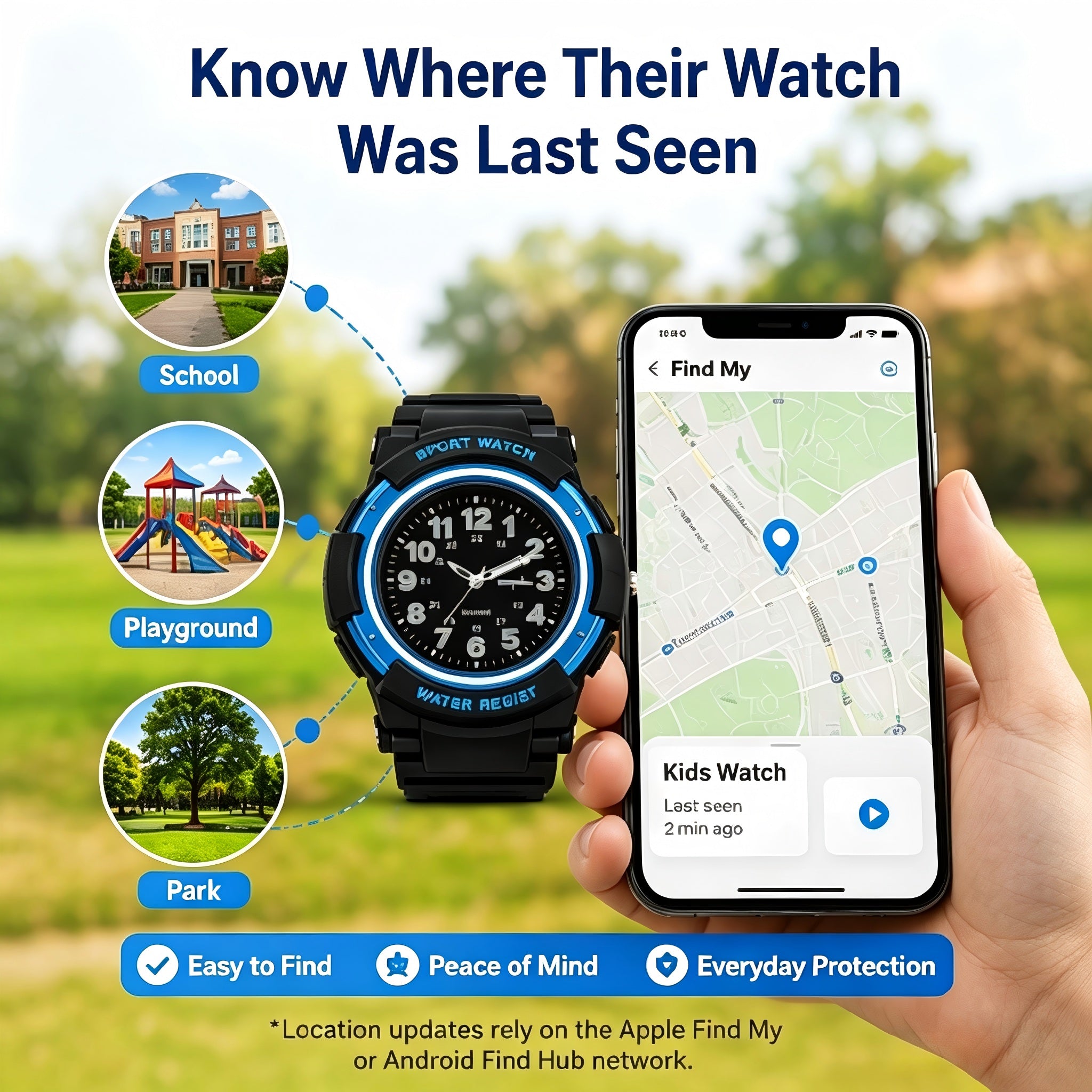 Enfants Anti-Lost Watch Trouver mon Android Trouver Hub Bluetooth Tracker Quartz Watch IP68 Waterpro