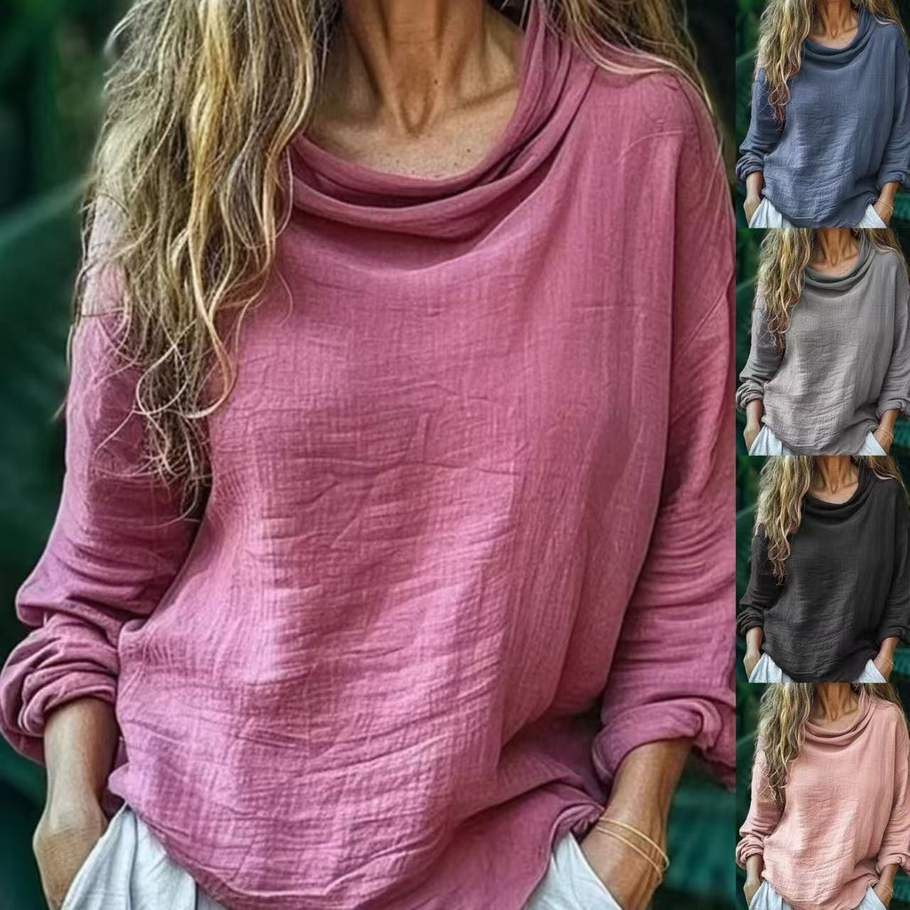 European and American Spring Women's Casual Loose Fashion Long Sleeved Solid Color Pile Co