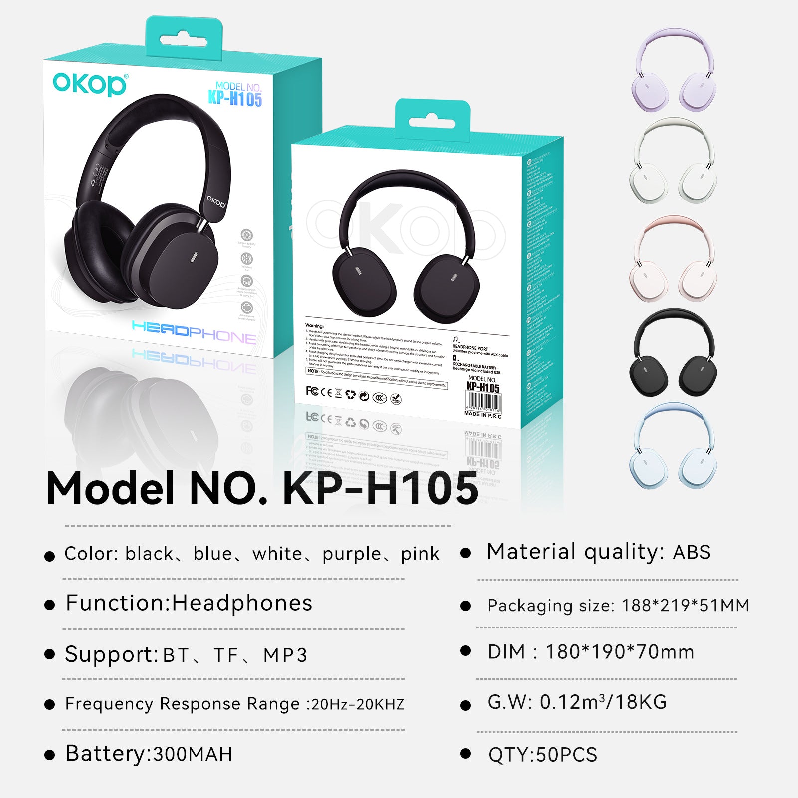 KP-H105 Casques Bluetooth les mieux vendus sur oreille Sports-Ready Noise-Canceling Low-Latenc