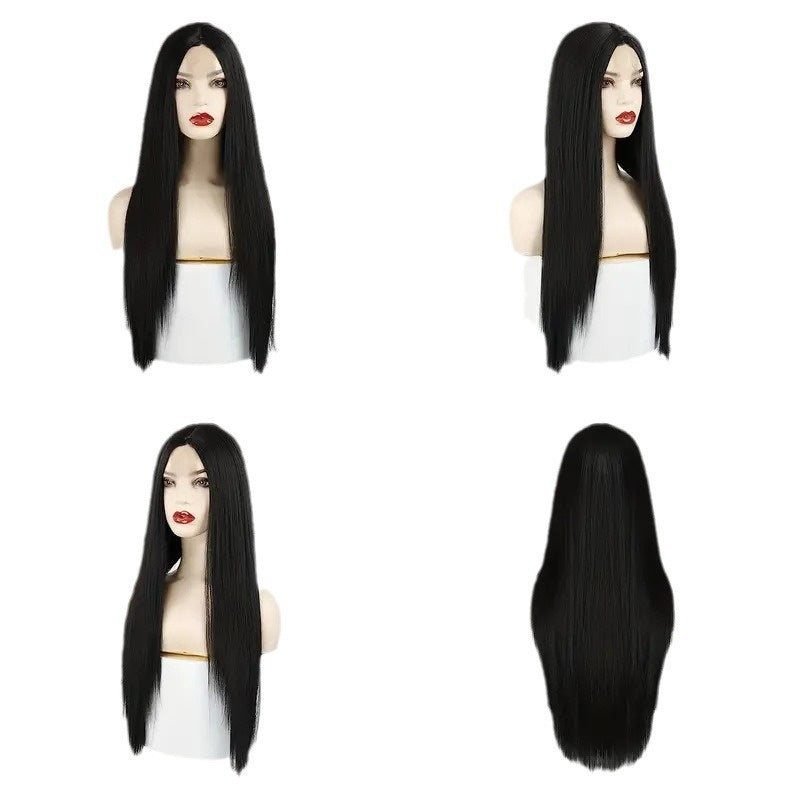 Mid-long Long Cheveux Noir Long Droit Style de perruque quotidienne pleine tête