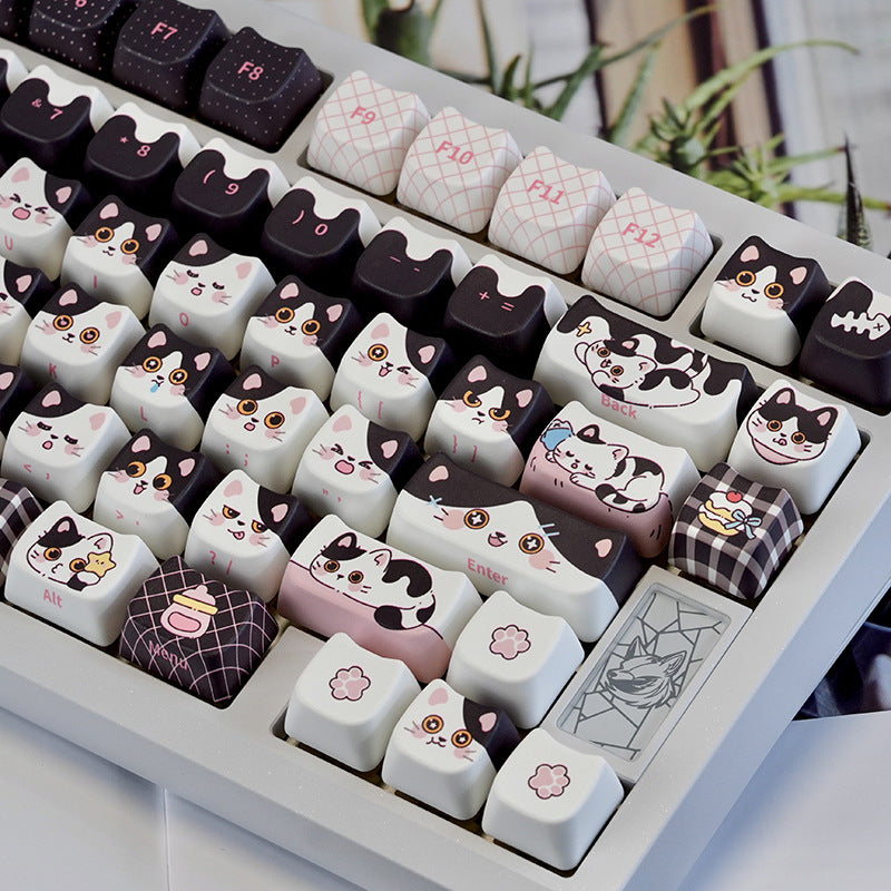 Tête de vache mignonne noir Kawaii 5 côtés sublimés PBT Caps-clés compatibles avec 68758799108