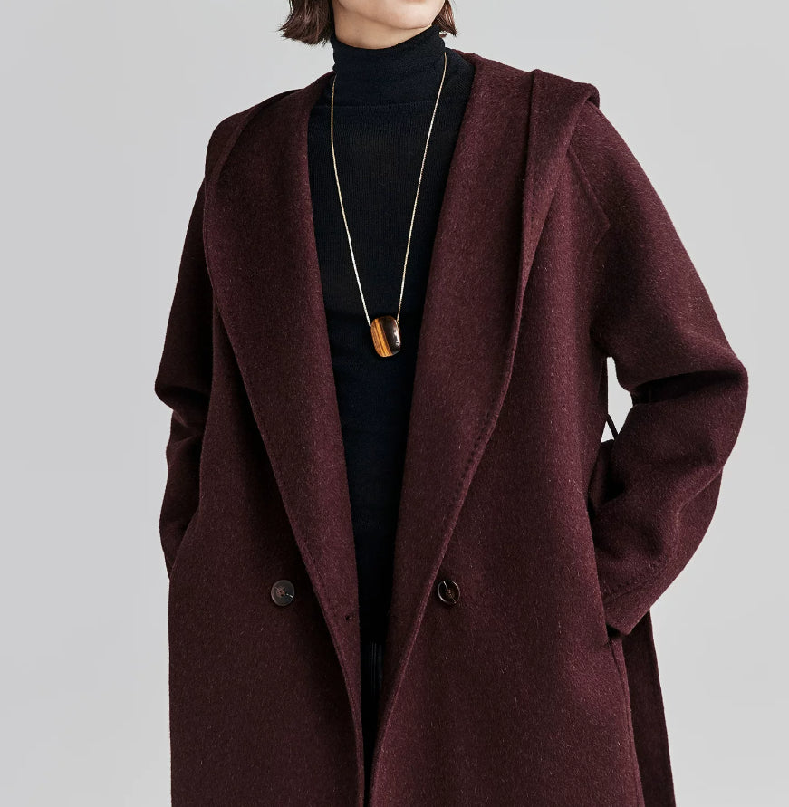 Manteau à capuche surdimensionné col V en cachemire peignoir