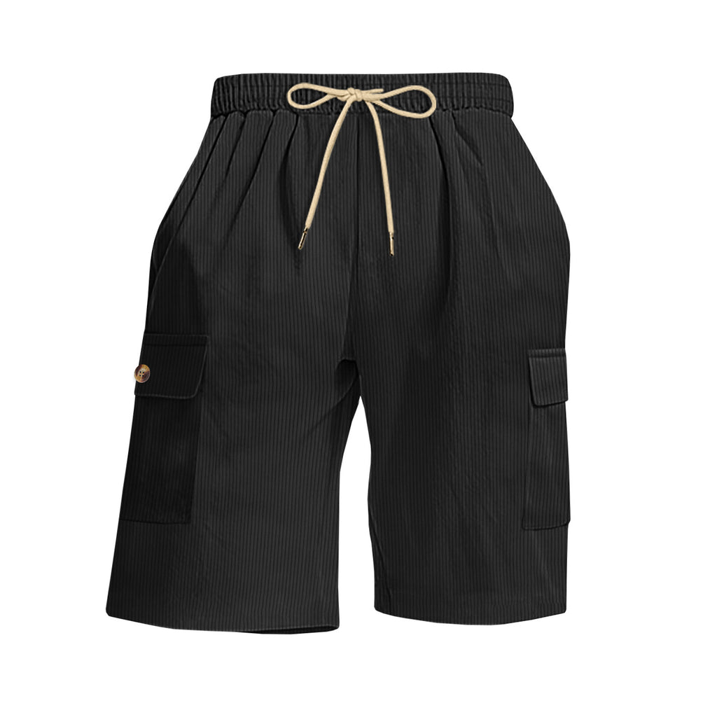 Été Corduroy Multi-Pocket Cinq points Short sport homme Dentelle-Up Casual Voiture de couleur solide