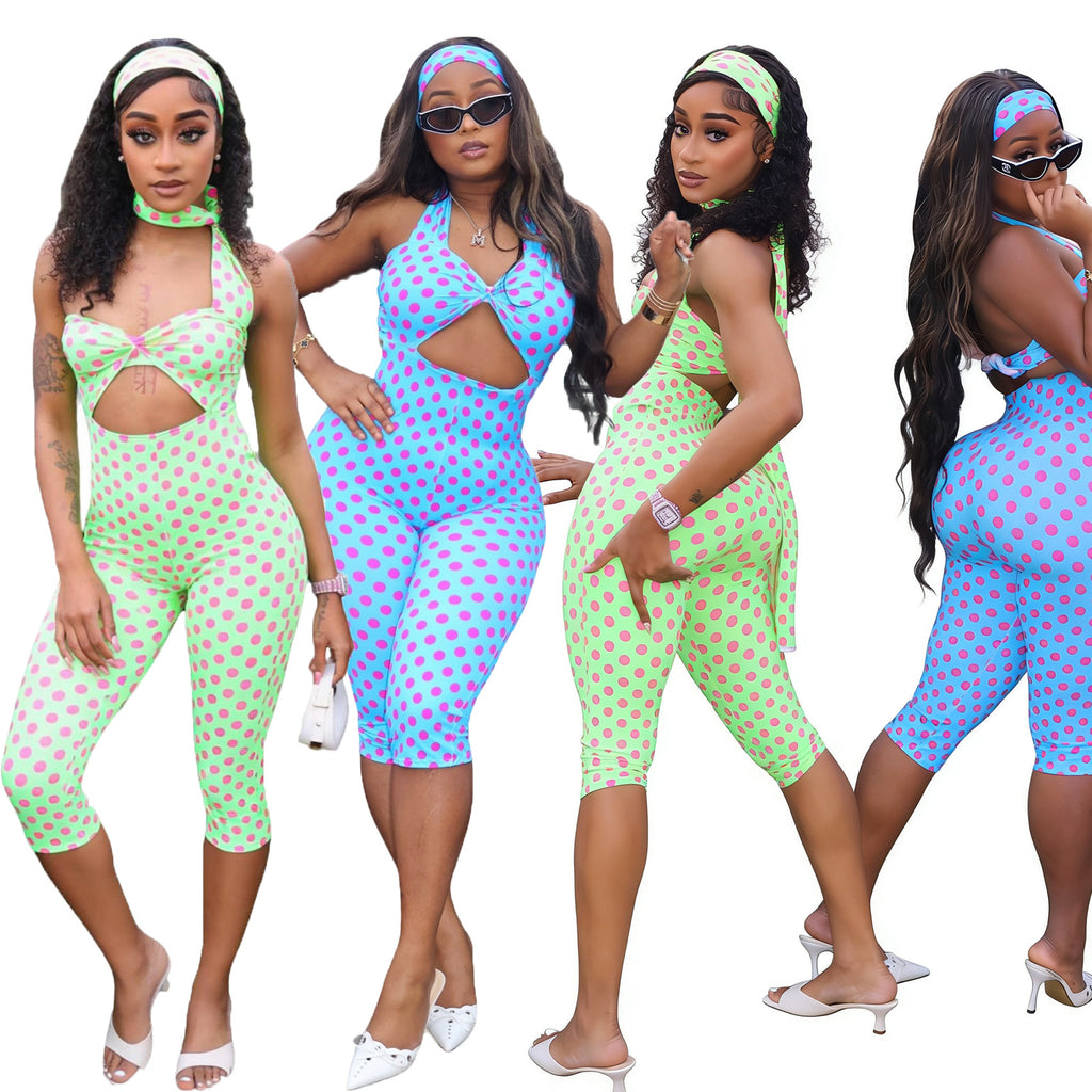 Femmes Sangle élégante Polka-dot Bandeau Halter Jumpsuit