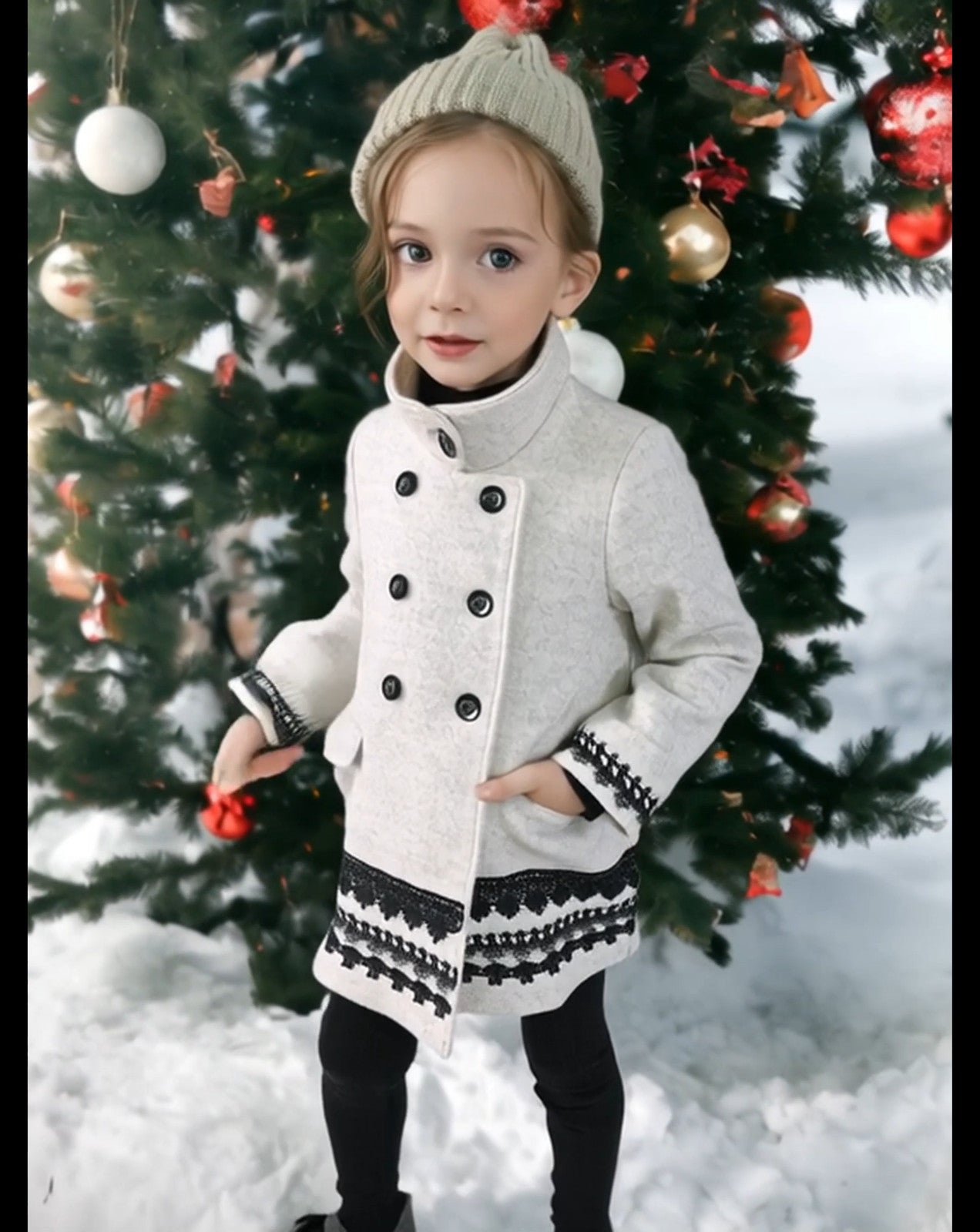 Filles Vintage Princesse Doll-Style Veste gris Outwear Woolen Manteau 2-3-4-5Y