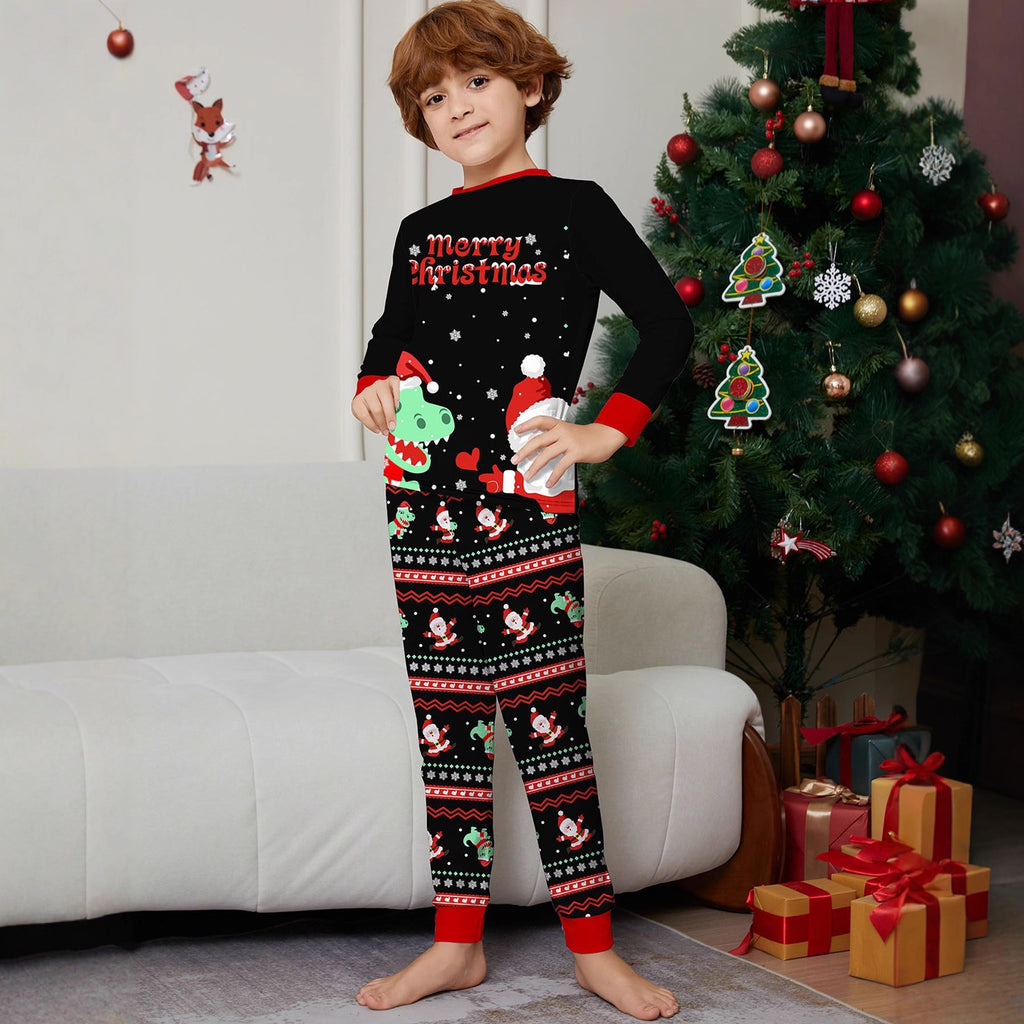 Caricature Dinosaur Imprimé Pyjama noir Taille parent-enfant