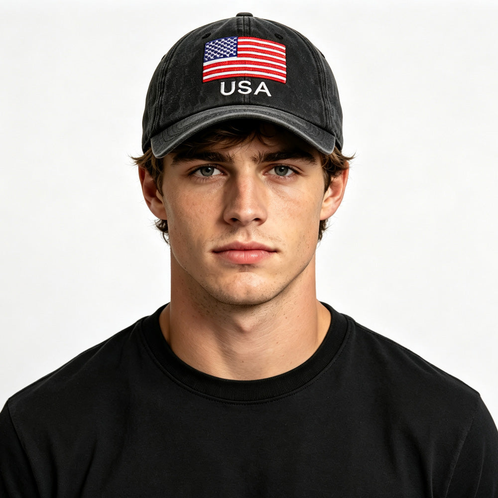 Casquette de baseball lavée 2pcs vintage avec logo American Flag USA