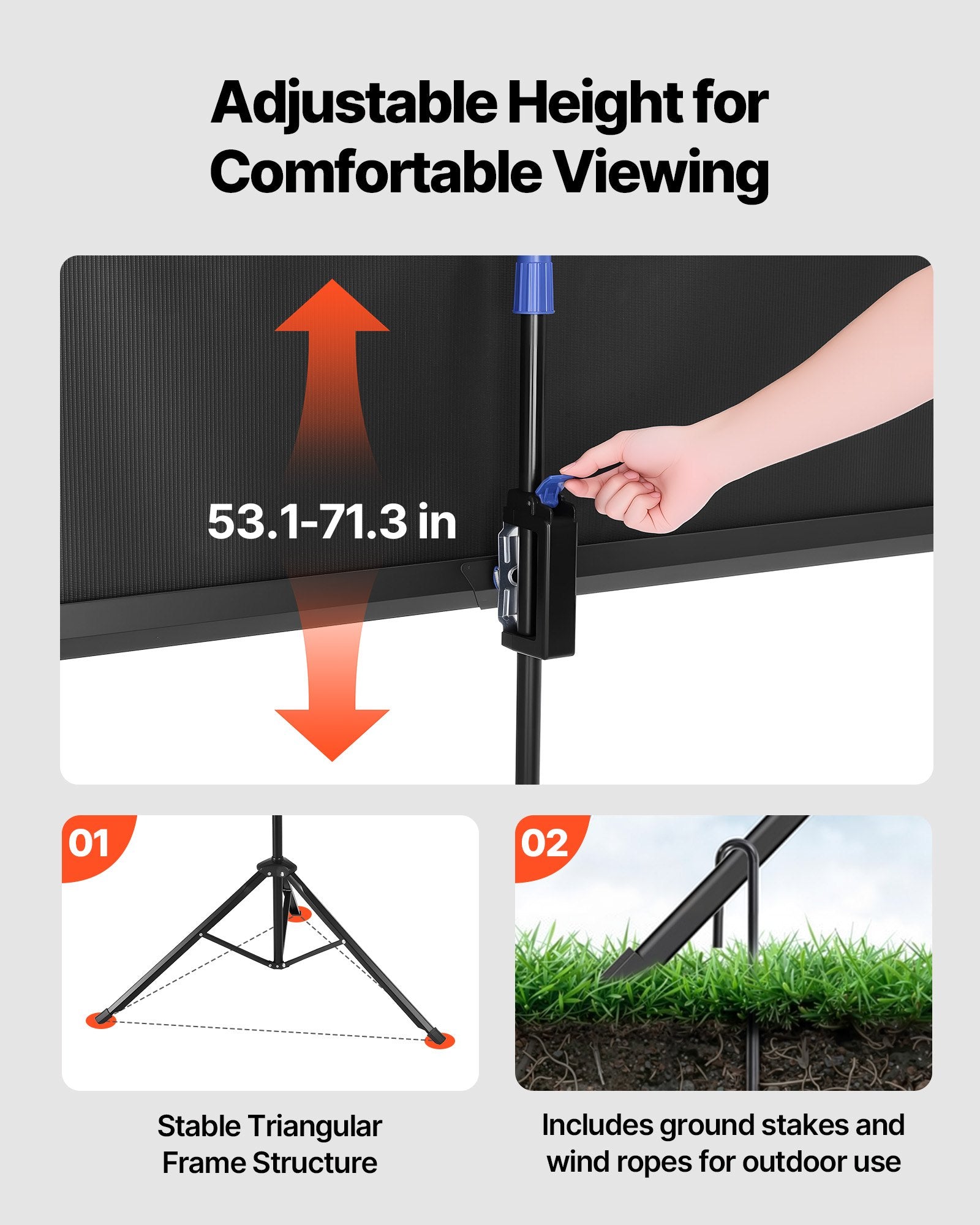 Écran de projecteur trépied avec support 60 pouces 160° large angle 4K HD 16:9 écran