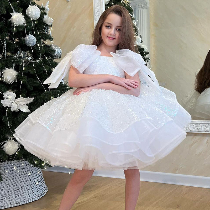 Soirée d'anniversaire blanche des filles Robe formelle Jupe