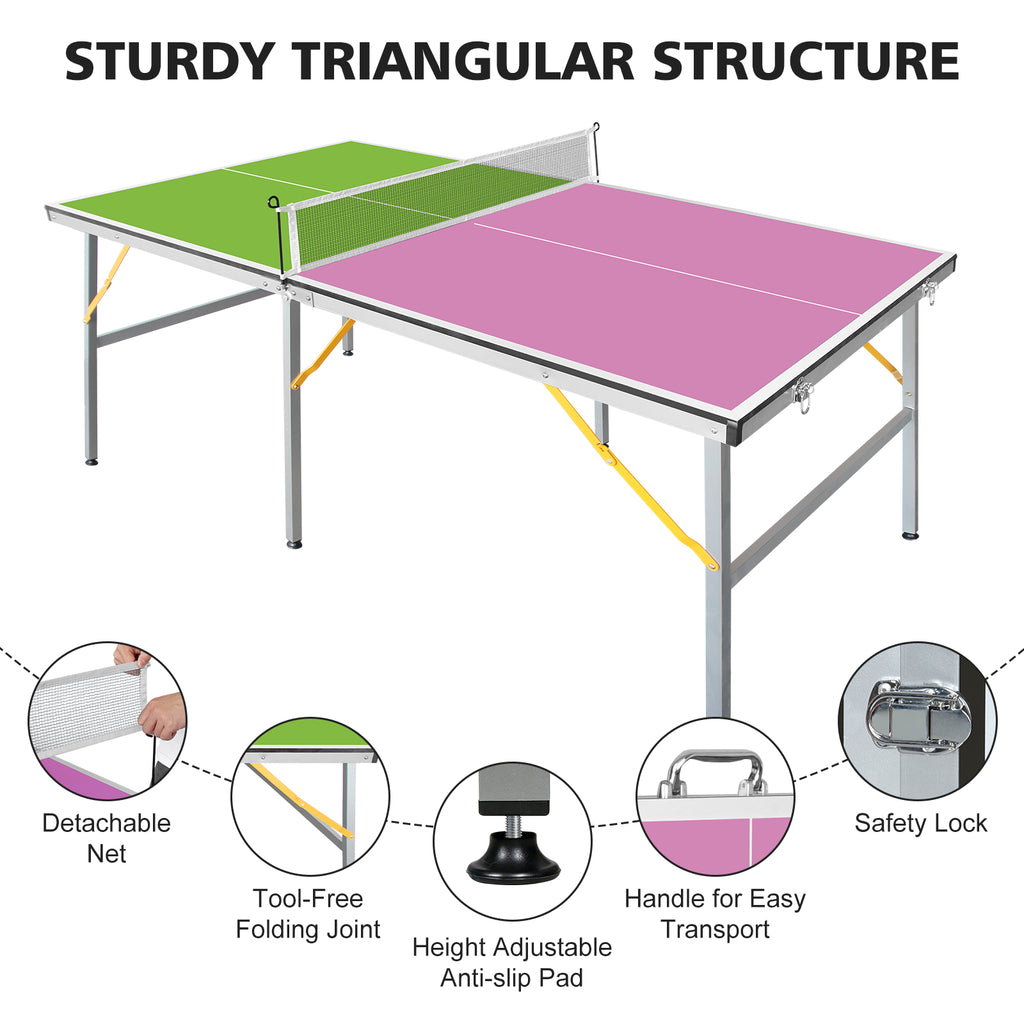 Table de tennis de table pliable et portable 6FT – Ensemble de table de ping-pong de taille moyenne pour jouer en intérieur