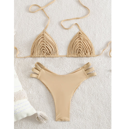 Maillot de bain bi-pièces en couleur unie pour femmes