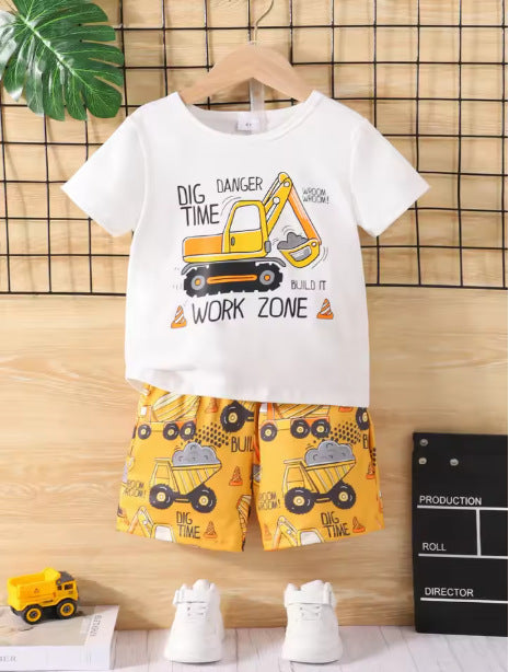 Summer Korean Style Boys Dinosaur Cartoon Print Set