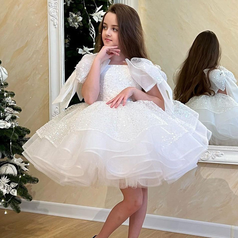 Soirée d'anniversaire blanche des filles Robe formelle Jupe
