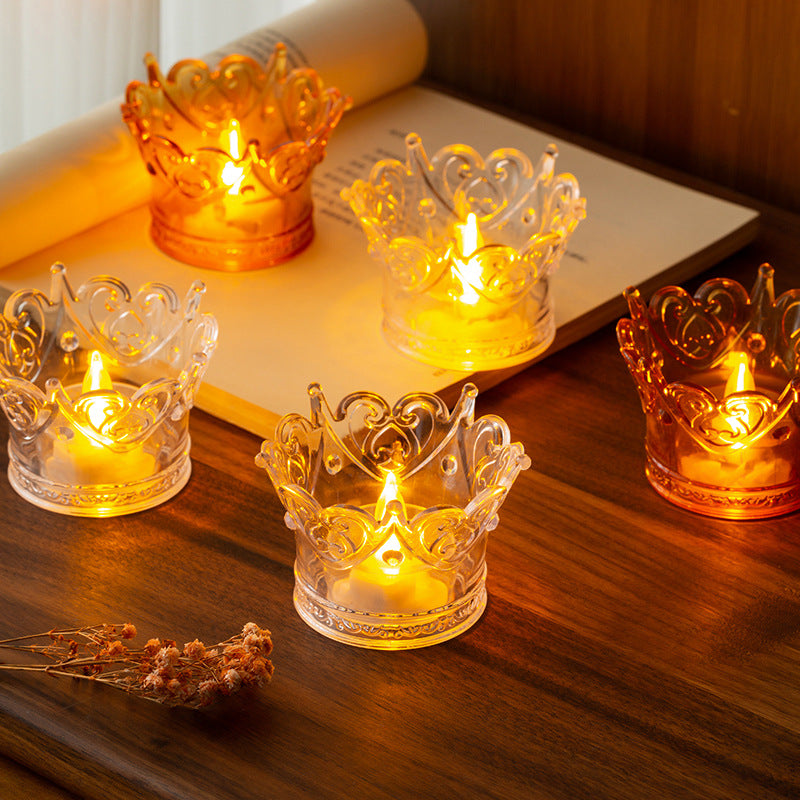 LED Electronic Candle Transparent Light Crown Night Light LED Small Tea Light Crystal Lamp